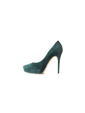 Y2K JIMMY CHOO Shoes Green Suede High Heel Platform Pumps Womens Size 40
